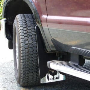 Mud Flaps on 2009 Ford F-350 with factory flares, drill-less installation in 12