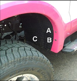 The Available Measurement Holes the Ford Excursion Front mud flaps, 2000-2005